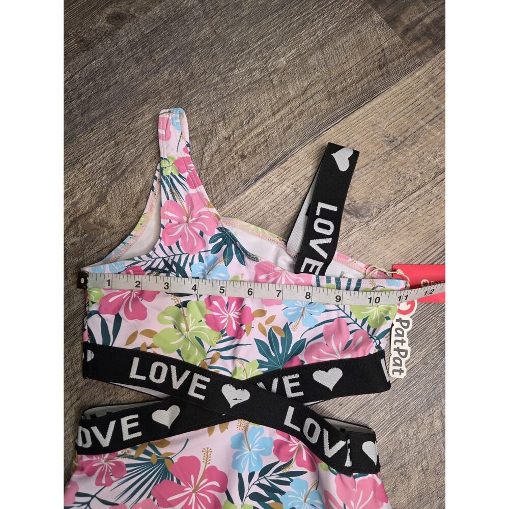 PatPat Girls Swimsuit Size 7-8Y Pink Tropical Floral Cutout One Piece NWT - Picture 3 of 4